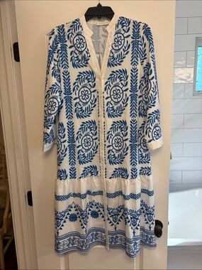 Blue/White Drop-waist Dress